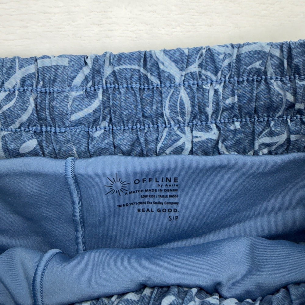 OFFLINE by Aerie Smiley Face Denim Shorts Womens Small Blue Low Rise Active - Picture 3 of 9